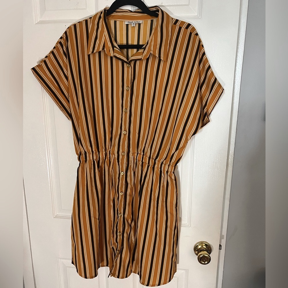 NWOT Striped Gold Button Shirt Dress